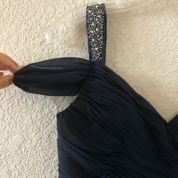 JS Collections Navy ruffle off shoulder dress - Picture 5 of 6